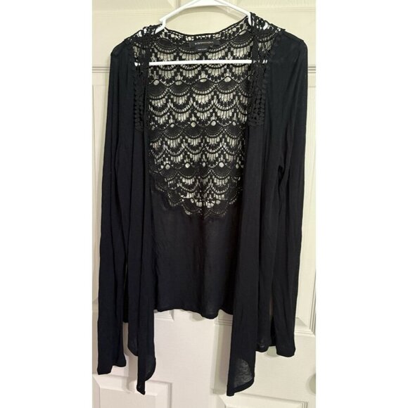 BCBG Max Azaria Shrug Cardigan Light Sweater Womens Small Black lace back - Picture 1 of 7